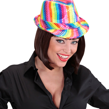 e-carnavalskleding-SYK Gleufhoedje pailletten regenboog