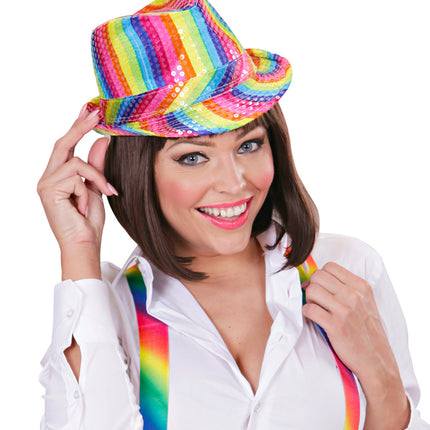 e-carnavalskleding-SYK Gleufhoedje pailletten regenboog