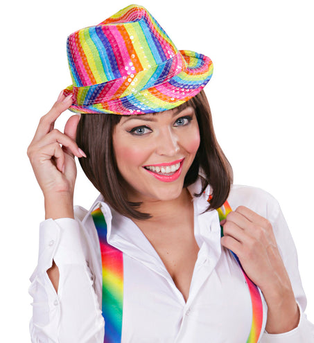 e-carnavalskleding-SYK Gleufhoedje pailletten regenboog