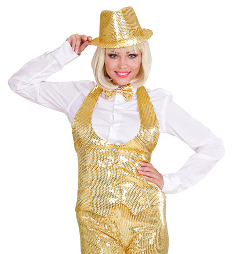 e-carnavalskleding-SYK Glitter gleufhoed goud pailletten