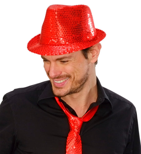 e-carnavalskleding-SYK Glitter gleufhoed rood pailletten