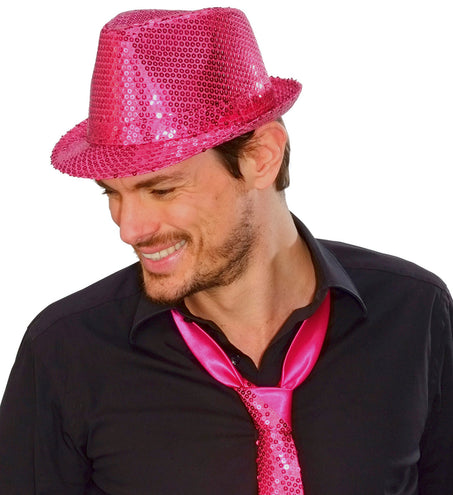 e-carnavalskleding-SYK Glitter gleufhoed roze pailletten