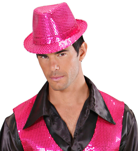 e-carnavalskleding-SYK Glitter gleufhoed roze pailletten