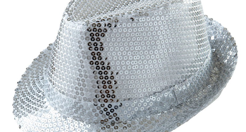 e-carnavalskleding-SYK Glitter gleufhoed zilver pailletten