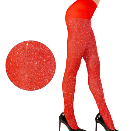 e-carnavalskleding-SYK Glitter panty rood dames