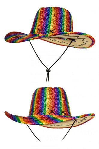 e-carnavalskleding-SYK Glitter regenboog cowboyhoed