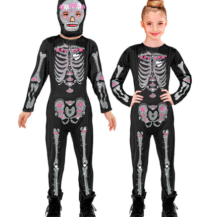 e-carnavalskleding-SYK Glitter skelet pak kinderen