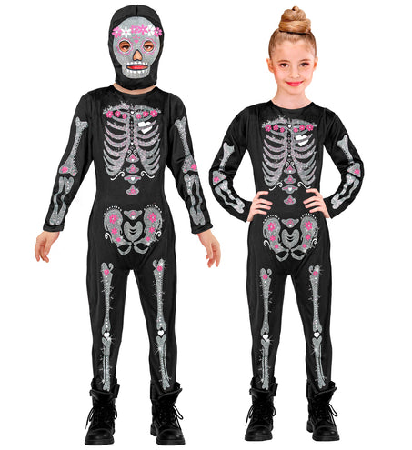 e-carnavalskleding-SYK Glitter skelet pak kinderen