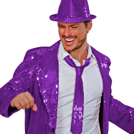 e-carnavalskleding-SYK Glitter stropdas paars pailletten