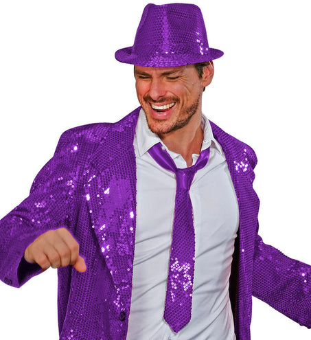e-carnavalskleding-SYK Glitter stropdas paars pailletten