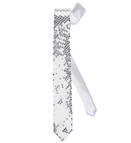 e-carnavalskleding-SYK Glitter stropdas zilver pailletten
