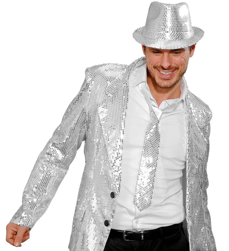 e-carnavalskleding-SYK Glitter stropdas zilver pailletten