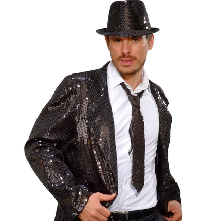 e-carnavalskleding-SYK Glitter stropdas zwart pailletten