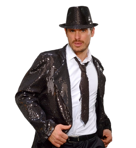 e-carnavalskleding-SYK Glitter stropdas zwart pailletten