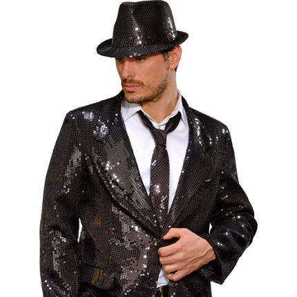 e-carnavalskleding-SYK Glitter stropdas zwart pailletten
