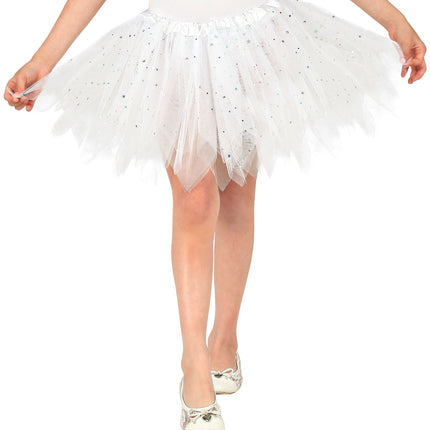 e-carnavalskleding-SYK Glitter tutu rok kort wit kinderen