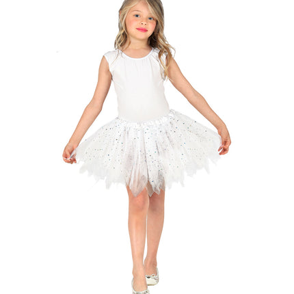 e-carnavalskleding-SYK Glitter tutu rok kort wit kinderen