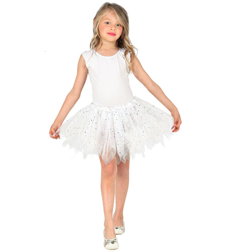 e-carnavalskleding-SYK Glitter tutu rok kort wit kinderen