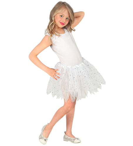 e-carnavalskleding-SYK Glitter tutu rok kort wit kinderen