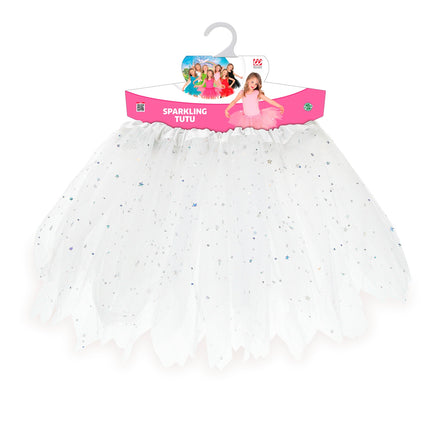 e-carnavalskleding-SYK Glitter tutu rok kort wit kinderen