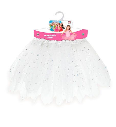 e-carnavalskleding-SYK Glitter tutu rok kort wit kinderen