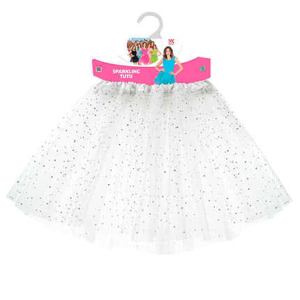 e-carnavalskleding-SYK Glitter tutu rok wit dames
