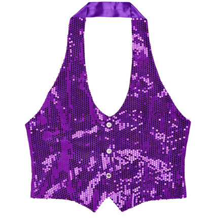 e-carnavalskleding-SYK Glitter vest paars pailletten dames