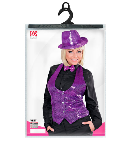 e-carnavalskleding-SYK Glitter vest paars pailletten dames