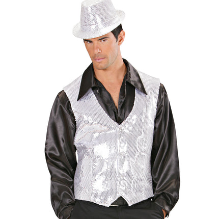 e-carnavalskleding-SYK Glitter vest zilver pailletten heren