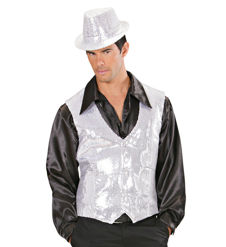 e-carnavalskleding-SYK Glitter vest zilver pailletten heren