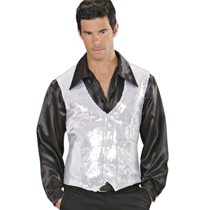 e-carnavalskleding-SYK Glitter vest zilver pailletten heren