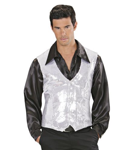 e-carnavalskleding-SYK Glitter vest zilver pailletten heren