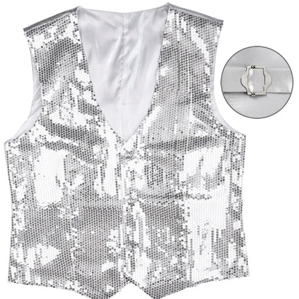 e-carnavalskleding-SYK Glitter vest zilver pailletten heren