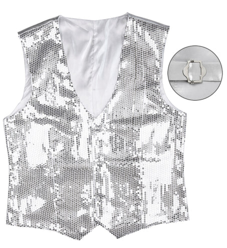 e-carnavalskleding-SYK Glitter vest zilver pailletten heren