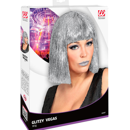 e-carnavalskleding-SYK Glitterpruik zilver Vegas