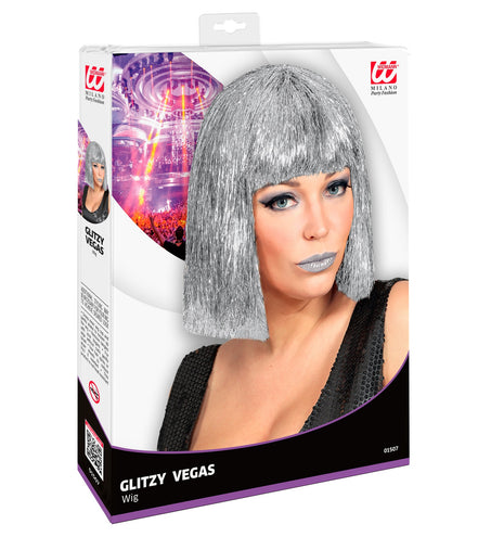 e-carnavalskleding-SYK Glitterpruik zilver Vegas