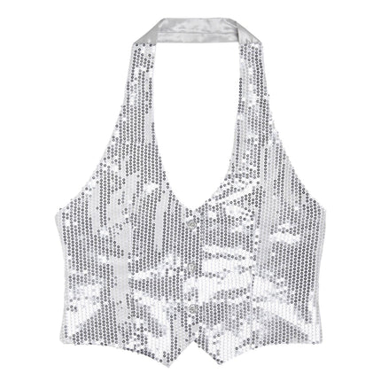 e-carnavalskleding-SYK Glittervest zilver pailletten