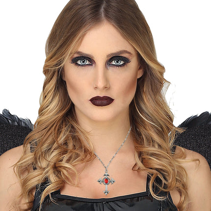 e-carnavalskleding-SYK gothic ketting met rode steen