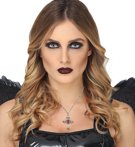 e-carnavalskleding-SYK gothic ketting met rode steen