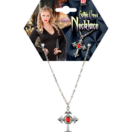 e-carnavalskleding-SYK gothic ketting met rode steen