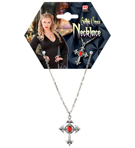 e-carnavalskleding-SYK gothic ketting met rode steen