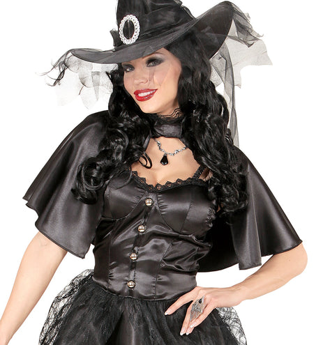 e-carnavalskleding-SYK Gothic Ring Spin + Web Met Zwarte Gemsteen
