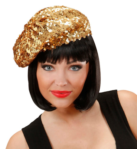e-carnavalskleding-SYK Gouden baret pailletten glitter muts