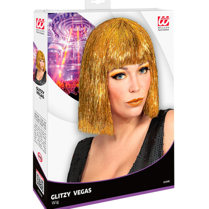 e-carnavalskleding-SYK Gouden glitter pruik Vegas