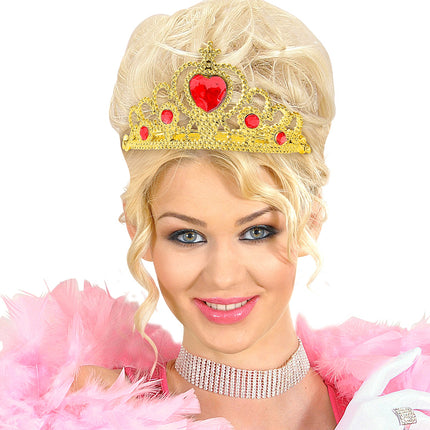 e-carnavalskleding-SYK Gouden tiara met rode stenen