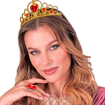 e-carnavalskleding-SYK Gouden tiara met rode stenen