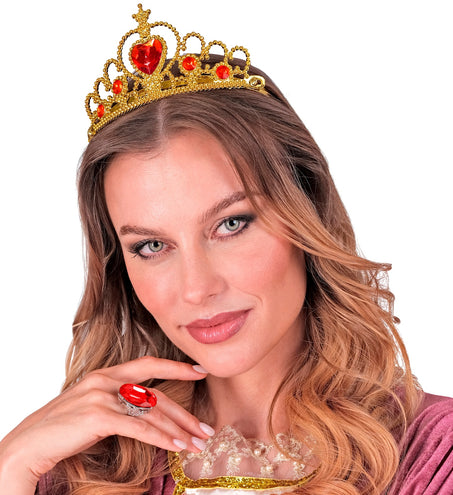 e-carnavalskleding-SYK Gouden tiara met rode stenen