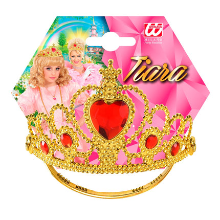e-carnavalskleding-SYK Gouden tiara met rode stenen