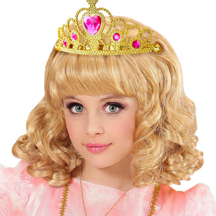 e-carnavalskleding-SYK Gouden tiara met roze steentjes
