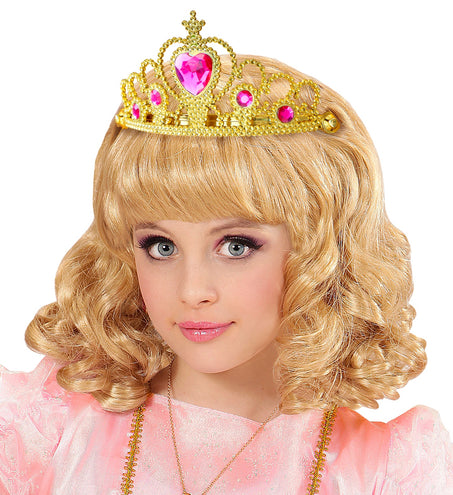e-carnavalskleding-SYK Gouden tiara met roze steentjes